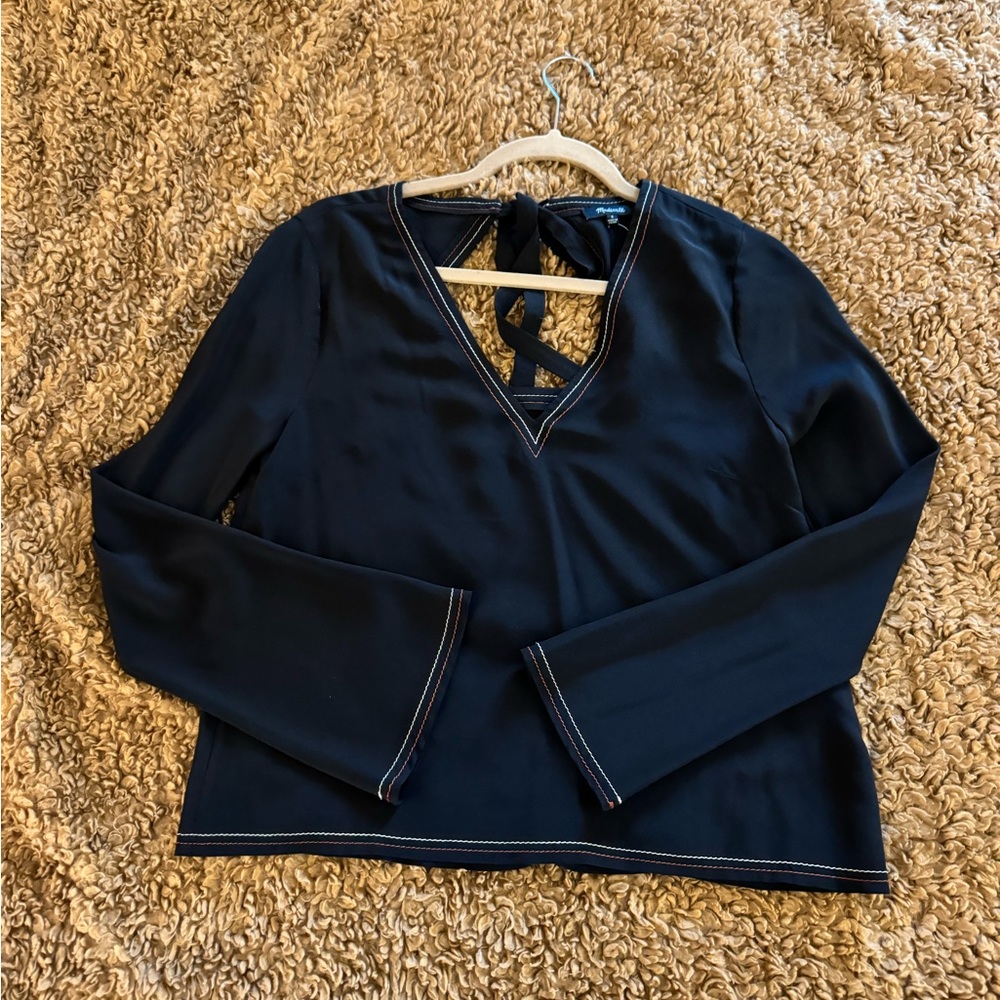 NWT madewell silk stitched tie back top
